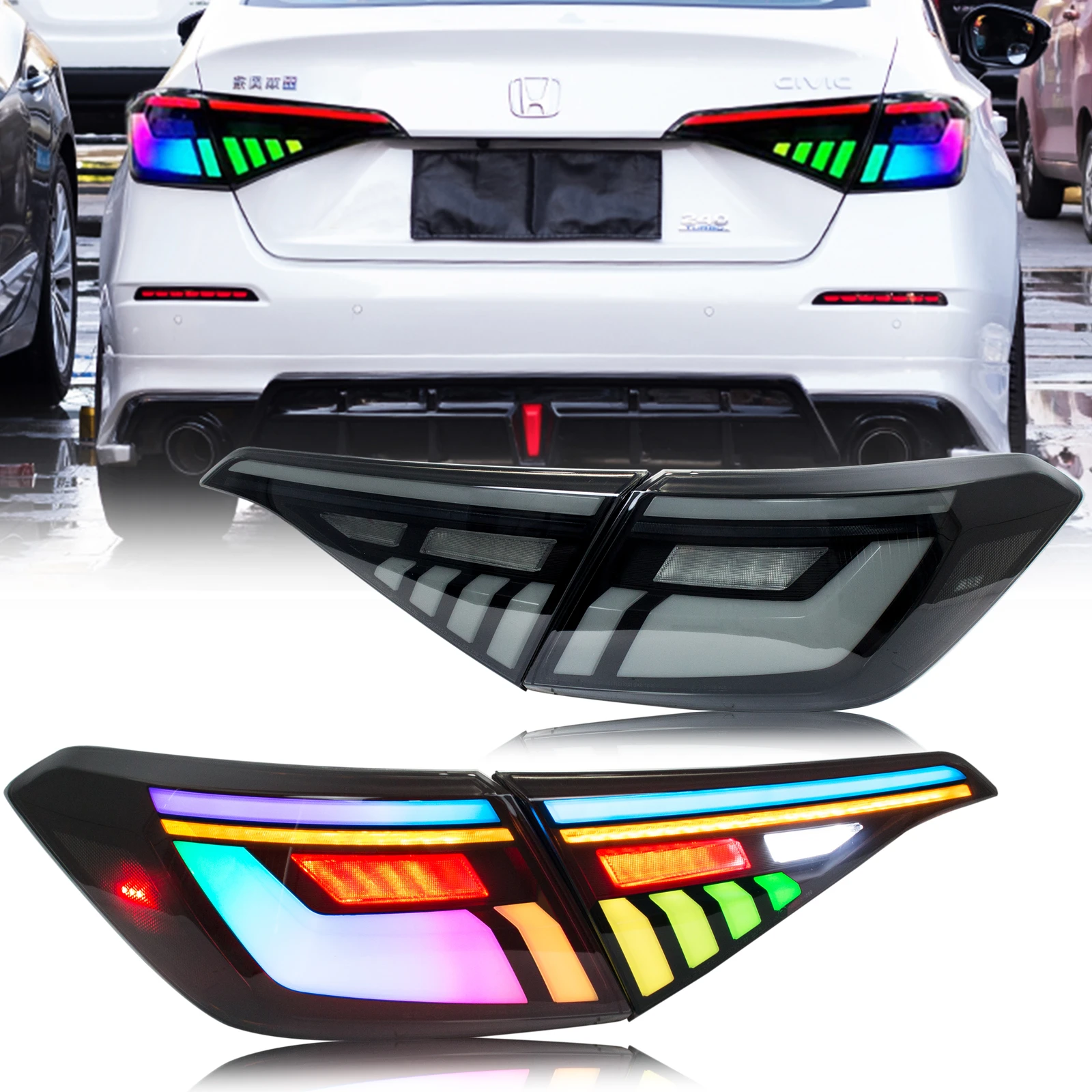

RGB LED Sequential Tail Lights Assembly for Honda Civic 2022 2023 2024 Sedan Sequential Turn Signal Trunk Rear Brake Lamps