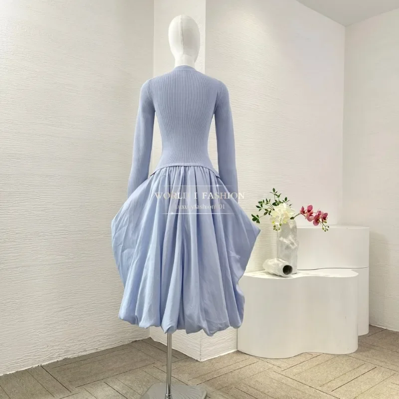 2025 novidades vestidos midi cortados de manga comprida roxo amarelo céu/azul escuro de alta qualidade