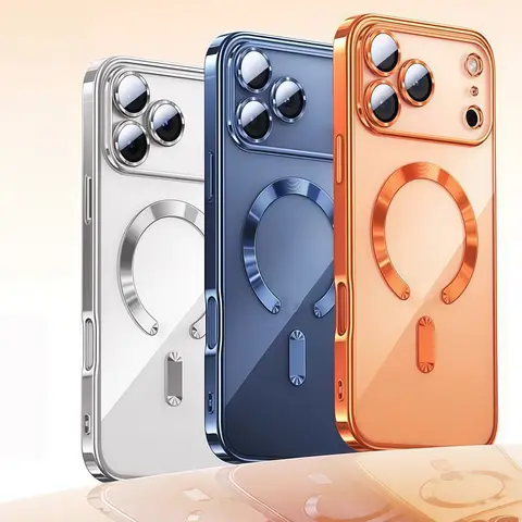 Proteção da câmera clara luxo chapeamento capa macia tpu gota protetora com caso de telefone magnético para iphone17pro max/17pro/air/17