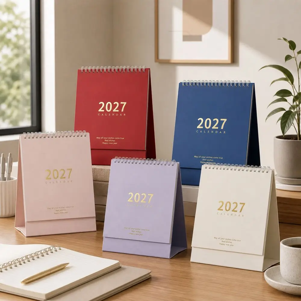 Portable 2027 Desktop Desk Calendar Decorative Display Foldable Flip Calendar Morandi Color Standing Table Calendar