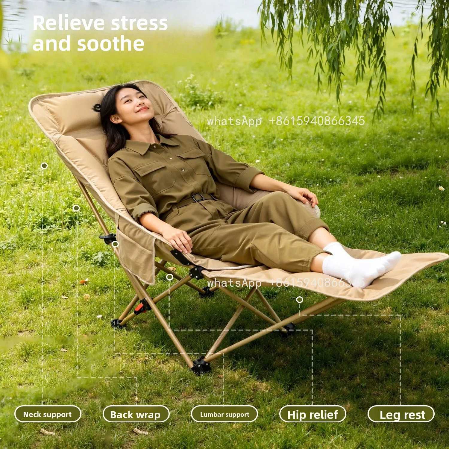 Stacking chair, raised moon chair, adjustable camping, portable lunch break lounge  fishing chair stool, stool beach chair