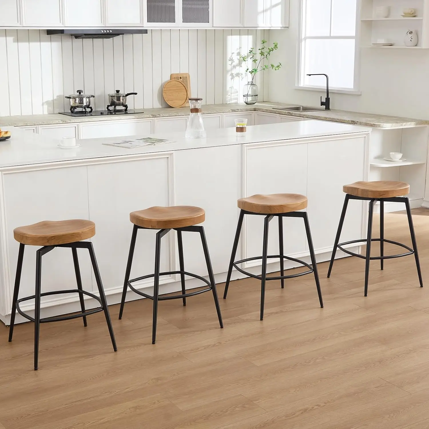 

Барные стулья без спинки 25 дюймов для кухонного острова, деревянные стулья для барной стойки с натуральной текстурой, вращающиеся, регулируемые по высоте, на заказ