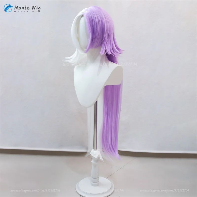 Perruque Synthétique Longue Violette et Blanche de Cosplay, Bonnet de Perruque avec Degré de Chaleur