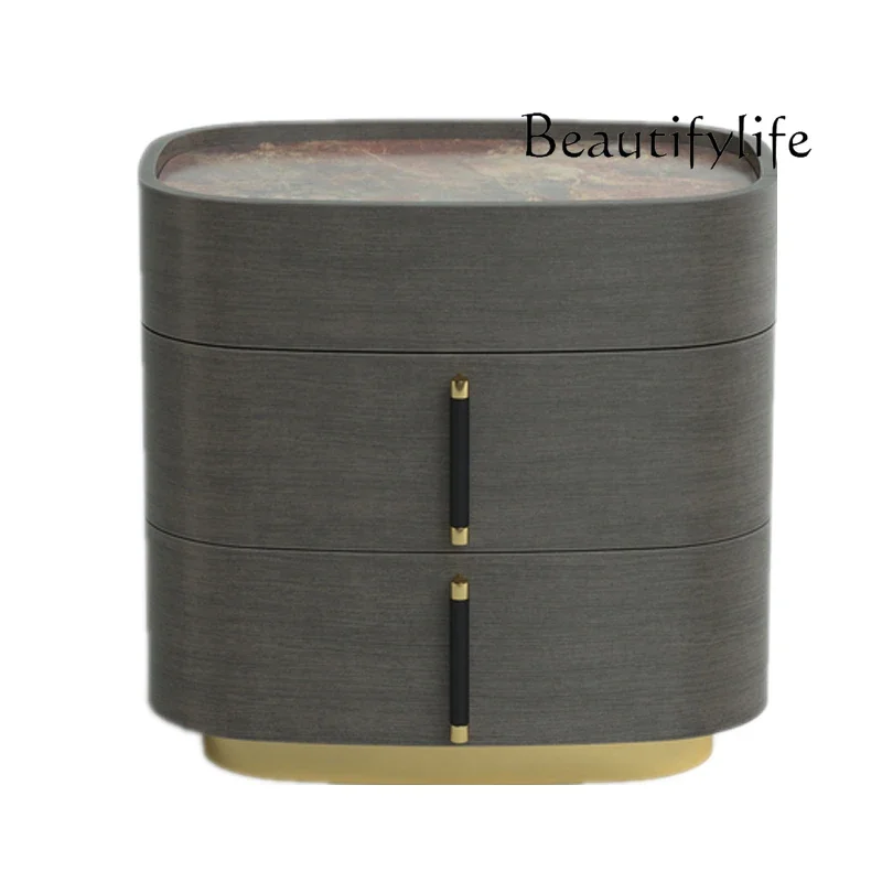 

High-end designer high bedside table modern light luxury small apartment wood paint Nordic bedside storage