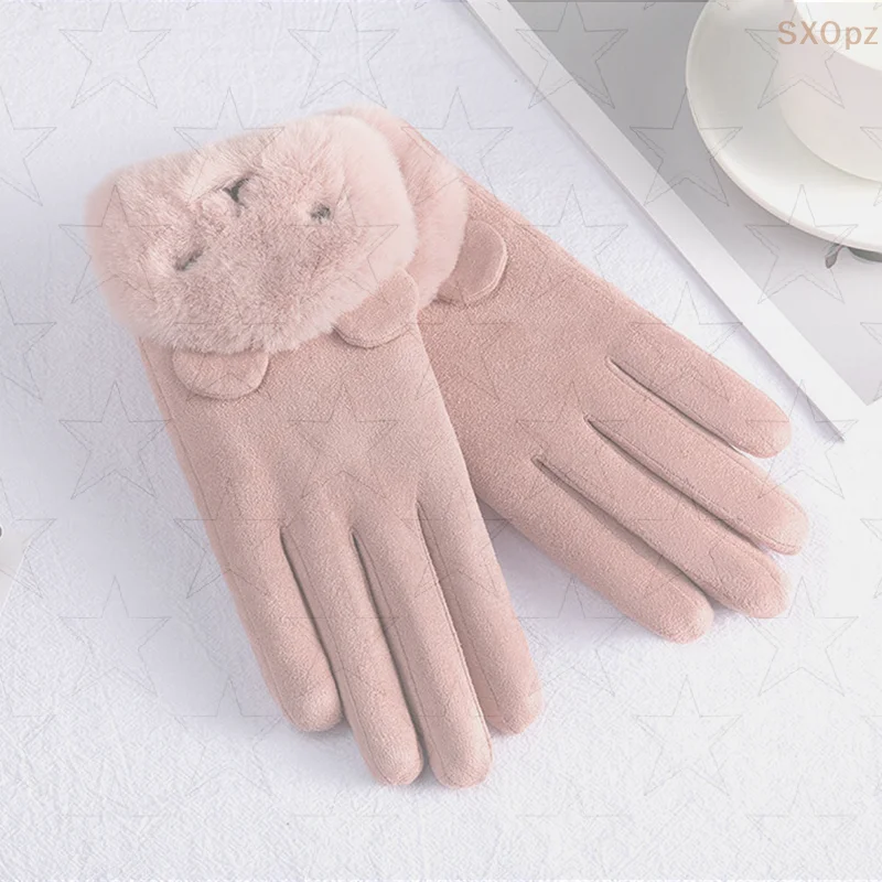 น่ารักผู้หญิงถุงมือฤดูใบไม้ร่วงฤดูหนาวขี่จักรยานกีฬากลางแจ้งถุงมือWindproofเย็บปักถักร้อยหน้าจอสัมผัสFull Fingerถุงมือ