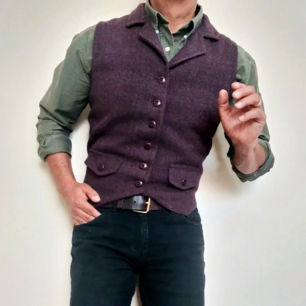 

Elegant Man Vest for Men's Suit Vintage Herringbone Fabric Notched Lapels Single-Breasted Business Style Casual Classic Suits