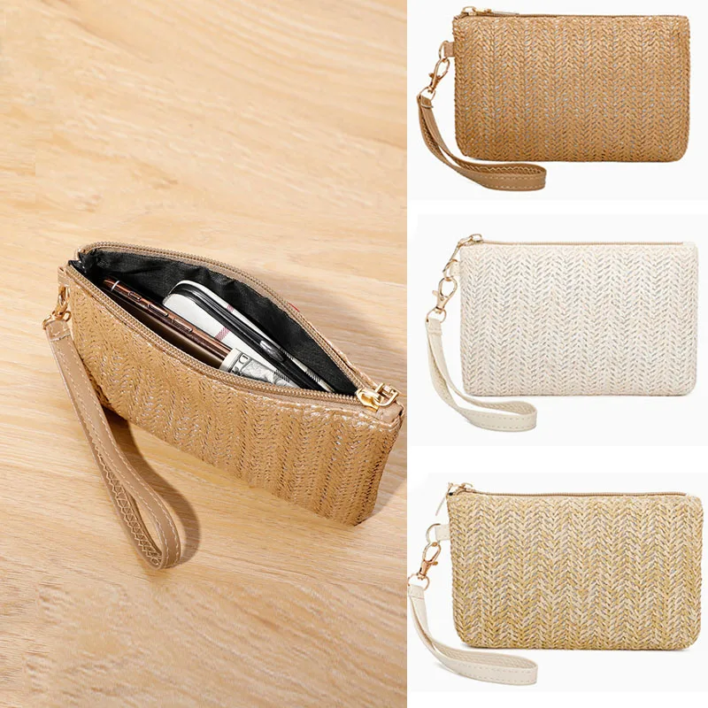 النسيج حقيبة أزياء السيدات السوار مخلب المرأة اليومية المال الهاتف مخلب الصلبة القش المنسوجة محفظة نسائية للعملات المعدنية محفظة الشاطئ حافظة للبطاقات #1