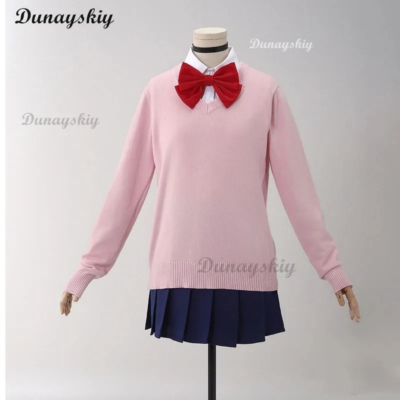 أنيمي Dandadan مومو Ayase تأثيري حلي شعر مستعار الوردي سترة أعلى تنورة أقراط المختنق زي مدرسي الدعائم هالوين مخصصة