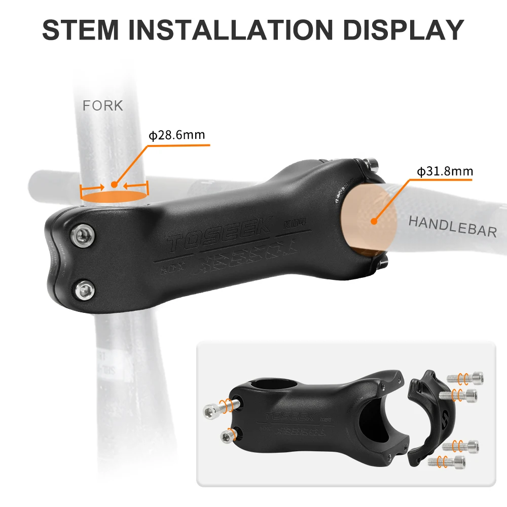 TOSEEK K04 Carbon Stem 6/17Degree Mountain Bike Stem 31.8mm Handlebar Stems 70/80/90/100/110/120/130mm Black Matt Bicycle Parts