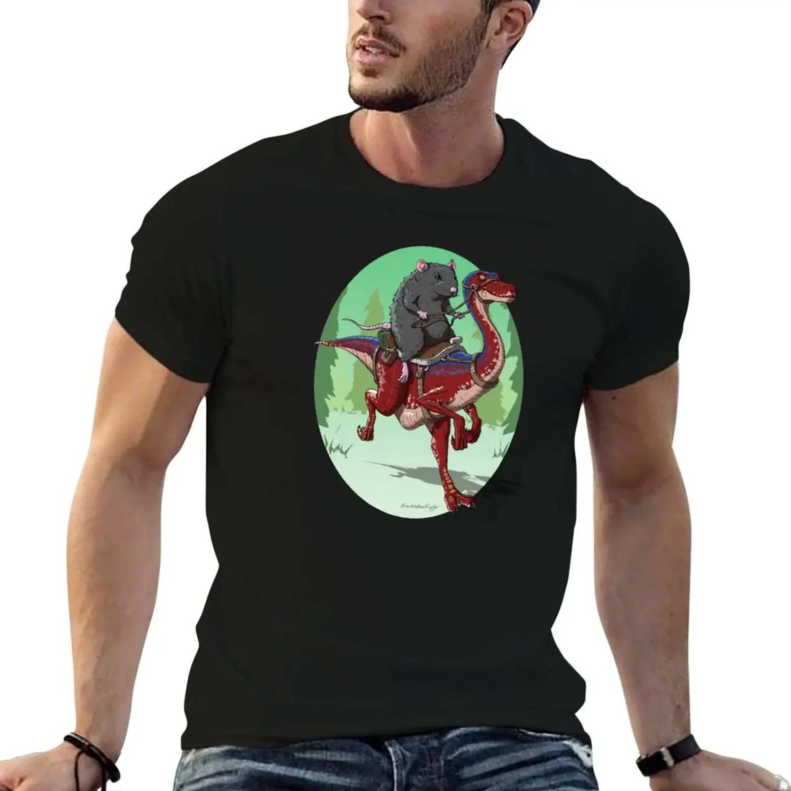 Rat Gallimimus Rider T-Shirt baggy shirts shirts graphic tee custom shirt kawaii clothes t shirts for men cotton