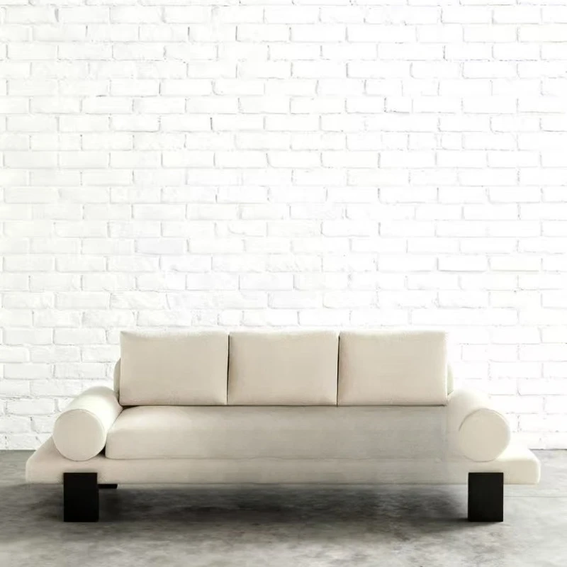 

Medieval designer solid wood cream white replica sofa minimalist style round armrest versatile small apartment three-person sofa