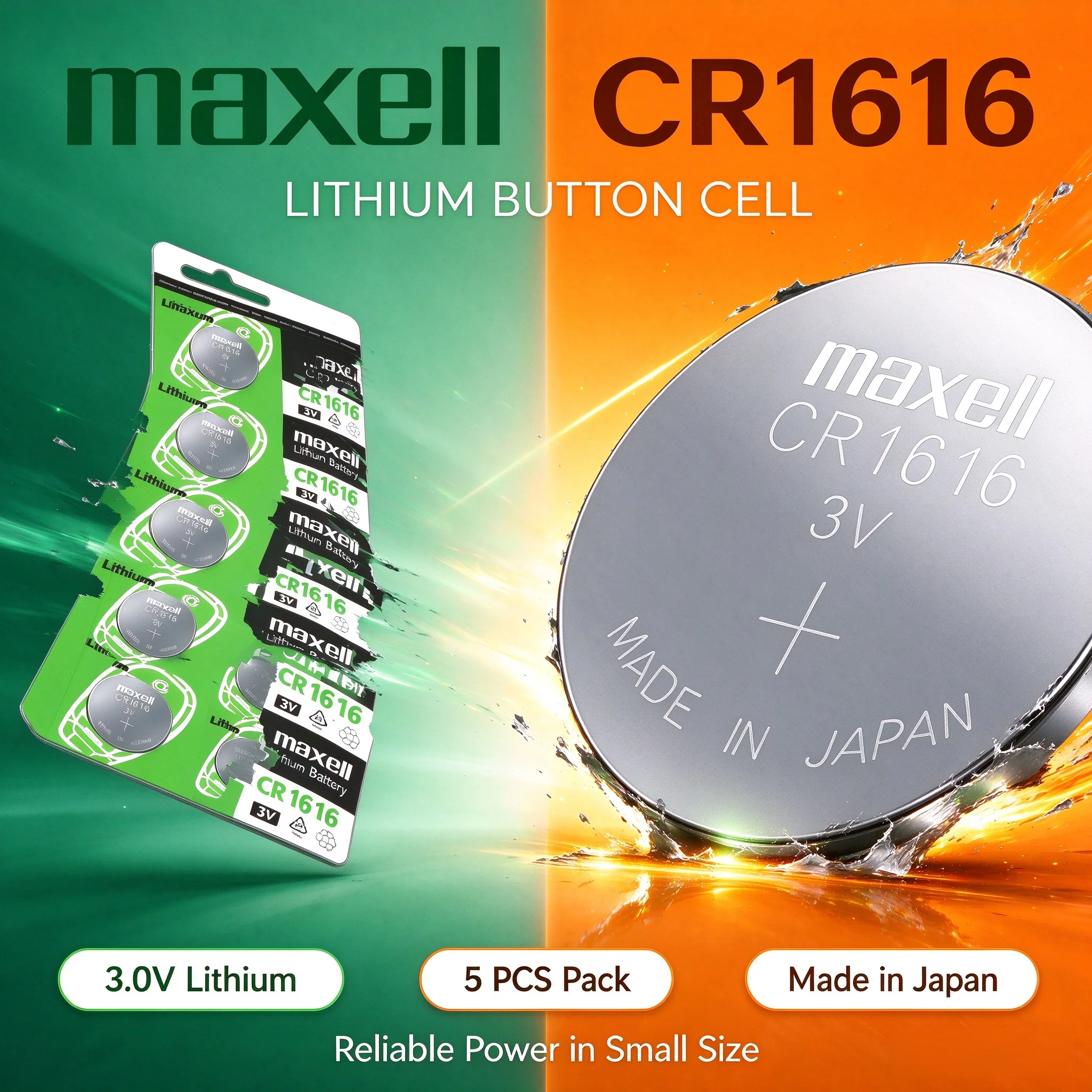 Maxell CR1616 3V Lithium Button Coin Cell Battery, 5 Pieces Pack, Made in Japan, Watch, Calculator, Electronic Devices