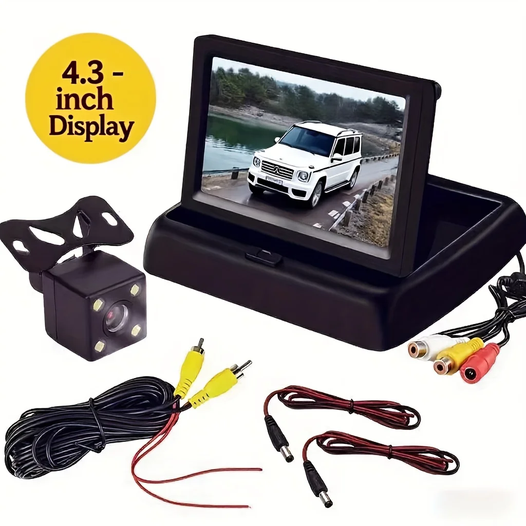 4.3-Inch Car Rearview Camera Monitor Kit with Night Vision Function, Suitable for Trucks, Trailers, SUVs, and Vans, ABS Material