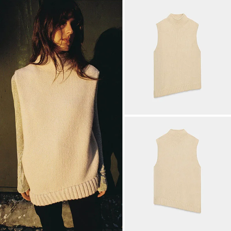 

Новинка весенней коллекции: Женский асимметричный вязаный жилет с воротником-стойкой, повседневный, приталенный, цельный, модный