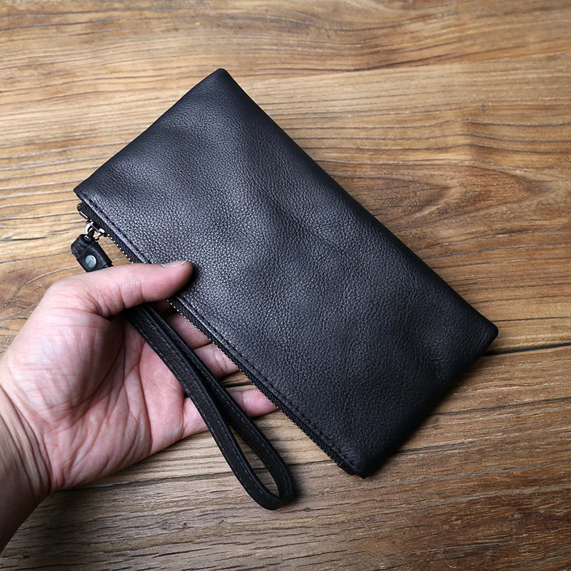 NZPJ Echtem Leder männer Kupplung Top Schicht Rindsleder Lange Zipper Brieftasche Aus Weichem Leder frauen Brieftasche Große Kapazität Dünne telefon Tasche – Detail 3