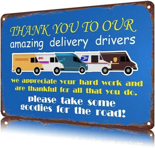 Delivery Drivers Retro Metal Tin Signs, , Thank You To Our Amazing Delivery Drivers Vintage Tin Sign, Funny Wall Art Interior De