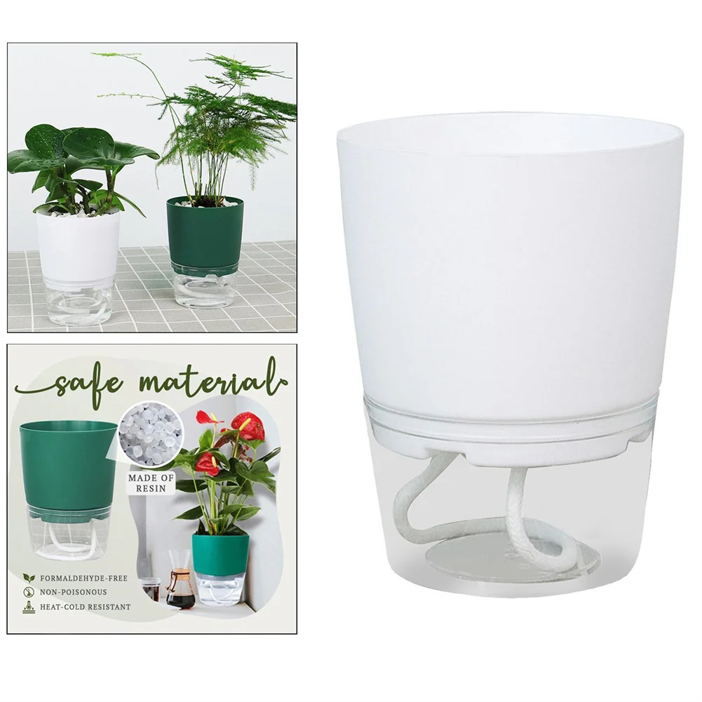 Lazy Hydroponic Flower Pot Automatic Water Absorbing Flowerpot Transparent Double Layer Plastic Resin Self Watering Plant Office