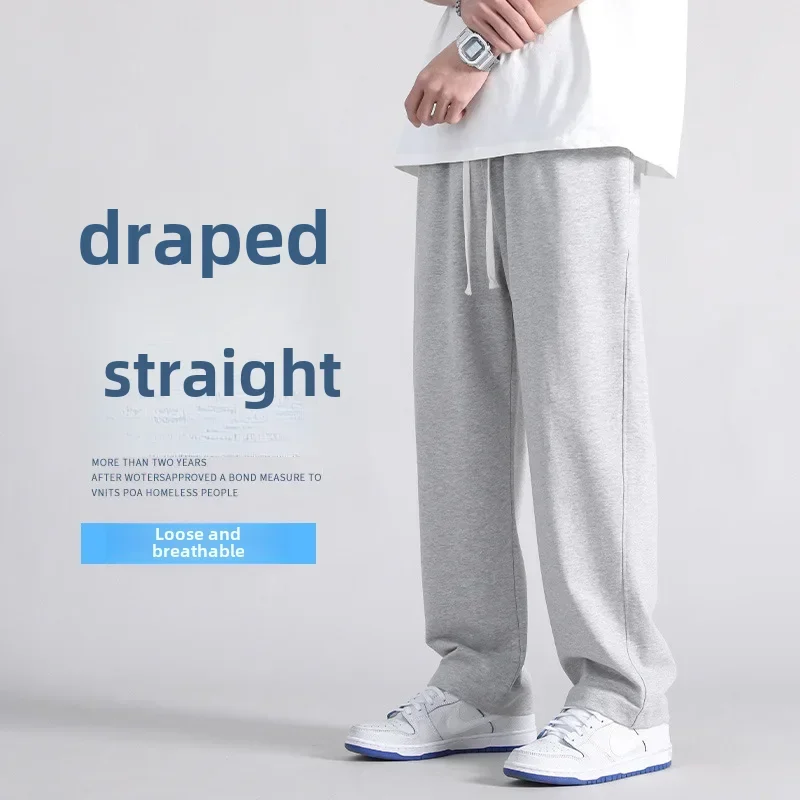 الخريف عارضة السراويل الرجال فضفاضة تناسب Sweatpants واسعة الساق السراويل المستقيمة رمادي اللون السراويل الموسمية للرجال