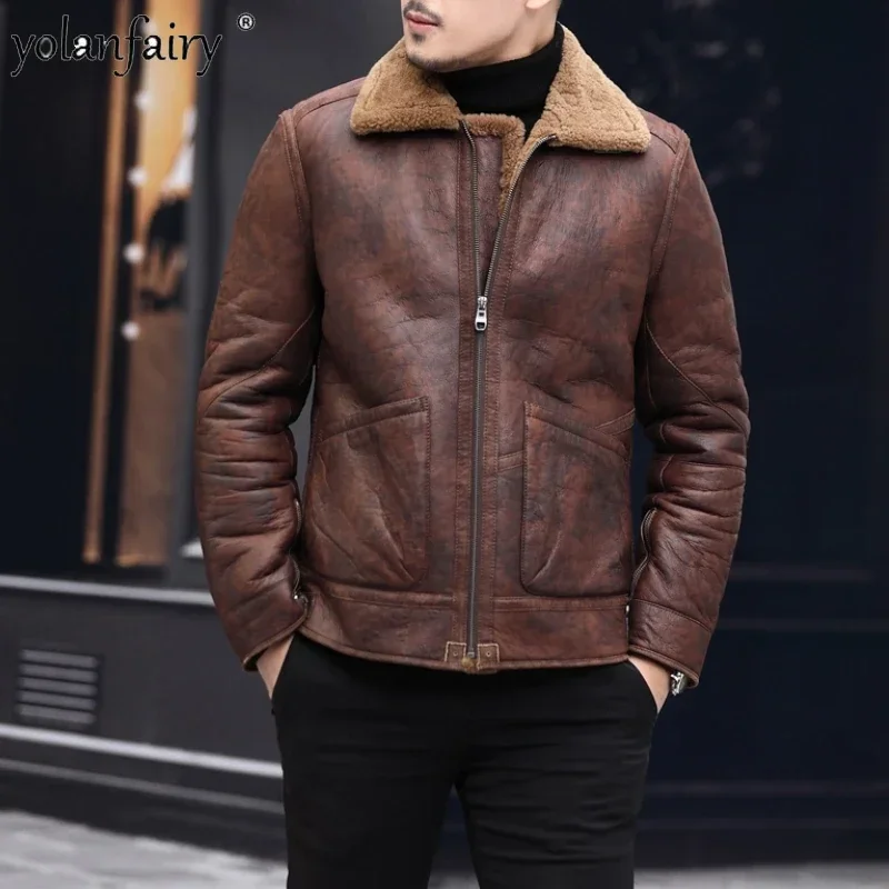 Winter Genuine Leather Jacket Men Clothing Natural Shearling Fur In One Coat Warm Casual Male Fur Jacket Chaquetas Hombre Lq713