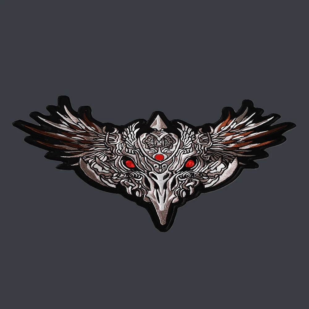 13.8 inches Domineering Red Eyes Eagle large Embroidery Patches for Jacket Back Vest Motorcycle Biker Iron on Needwork 35*22.5cm