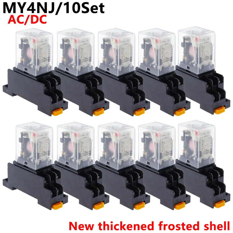 

10set MY4NJ HH54PL AC/DC 12/24/36V/48V/110/220V/380V Coil 4NO 4NC Green LED Indicator Power Relay DIN Rail 14 Pin Base