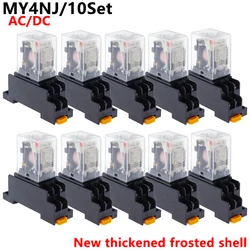 10set MY4NJ HH54PL AC/DC 12/24/36V/48V/110/220V/380V Coil 4NO 4NC Green LED Indicator Power Relay DIN Rail 14 Pin Base