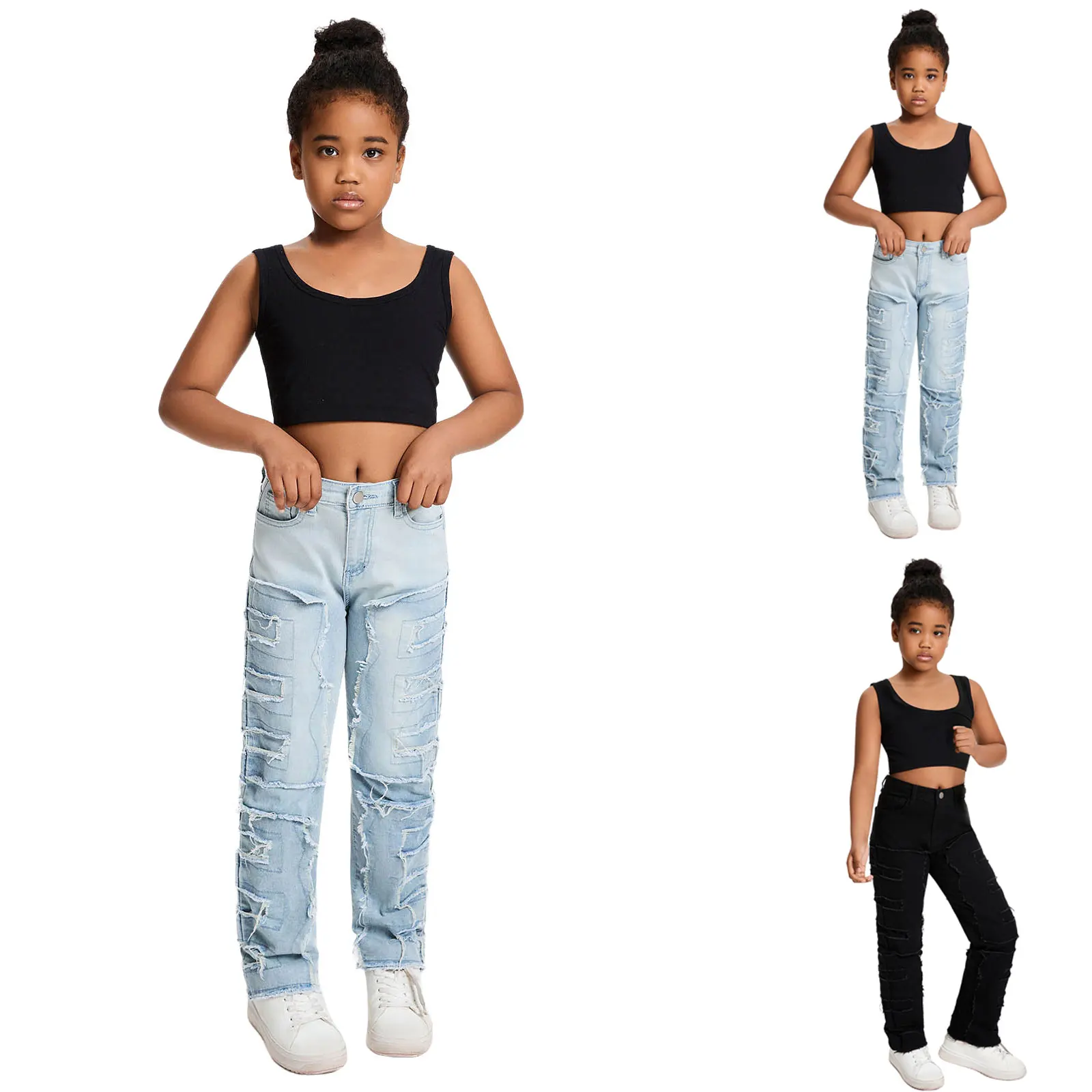 

Girls Active Leggings Teenage Girls Comfortable And Fashionable Tassel Jeans Versatile Straight Leg Pants Girls 8 Pants