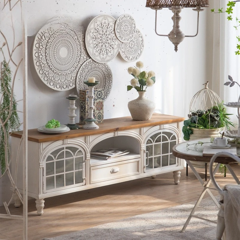 

French light luxury living room locker, small apartment homestay TV cabinet, retro and old home storage storage floor cabinet