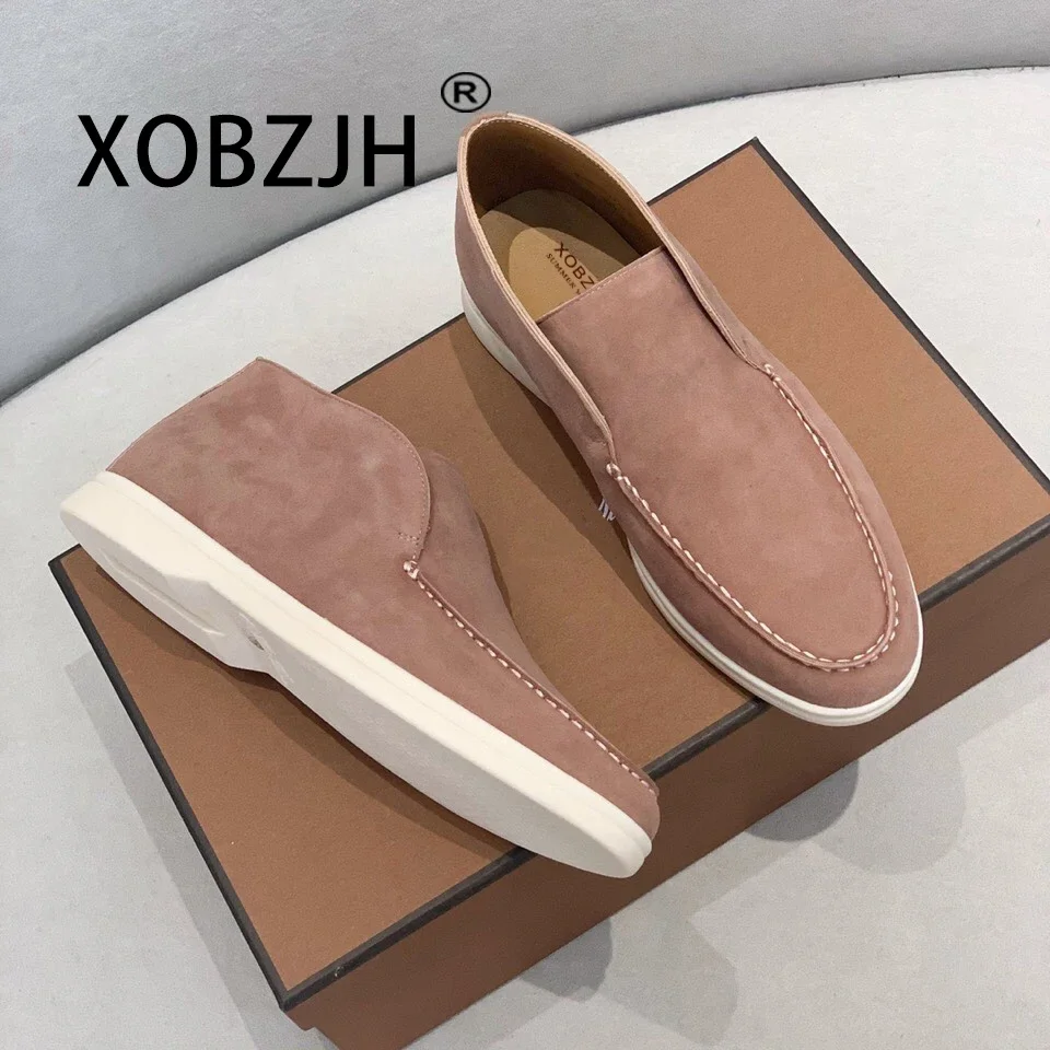 2024 High Top Nude Casual Men Kid Suede Loafers Women Flat Shoes Woman Slip On Ladies driving lazy Winter Open Walk Shoes