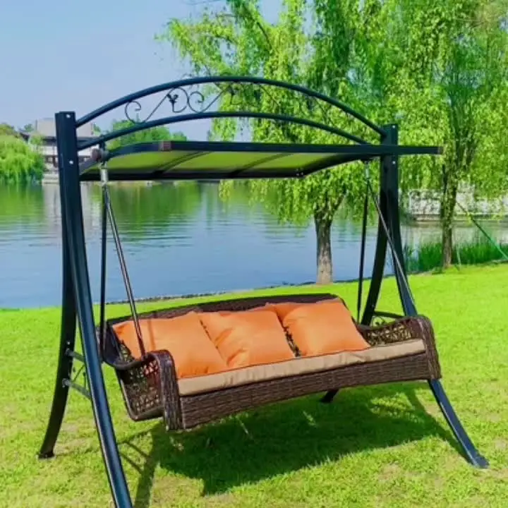 New Design Three-Person Swing Chair for Garden Patio Rattan Rocking Chair With Canopy Outdoor Furniture