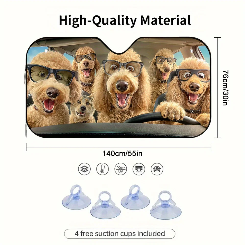 1pc Poodle Car Sunshade - 2D Flat Printing, Multi-Functional Windshield & Side Window Cover, Cute Poodle Design, Keeps Your Car