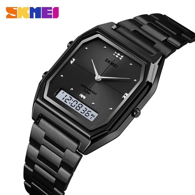 Skmei Luxury Full Steel 3 Time Display Stopwatch Digital Wristwatches Men Women Casual 5bar Waterproof Date Week Watch Alarm