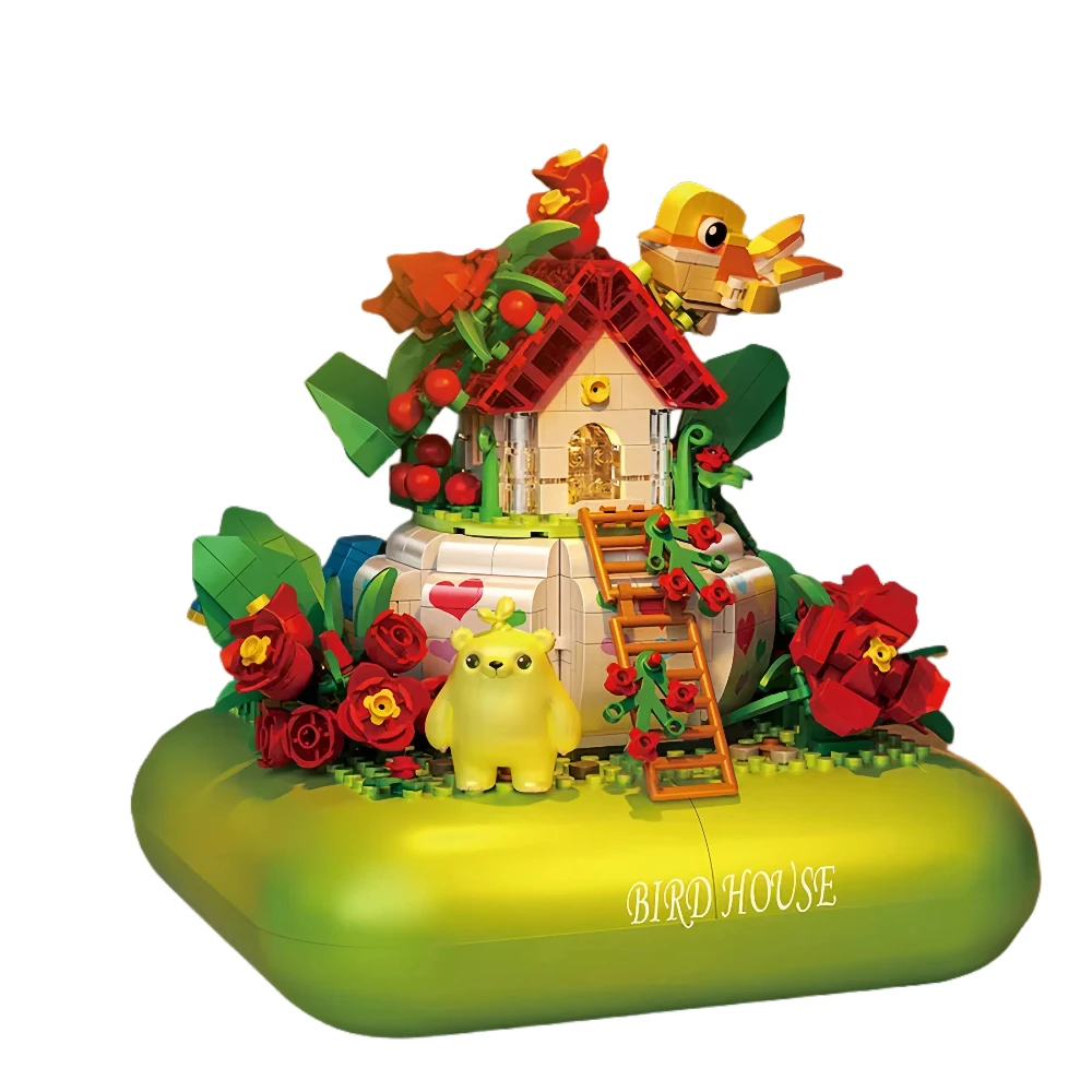 

MOC Bear Tree House Birdsong Flower Fragrance Building Blocks Set Music Box Bird Animals Simulate Roses Idea Toys Children Gift