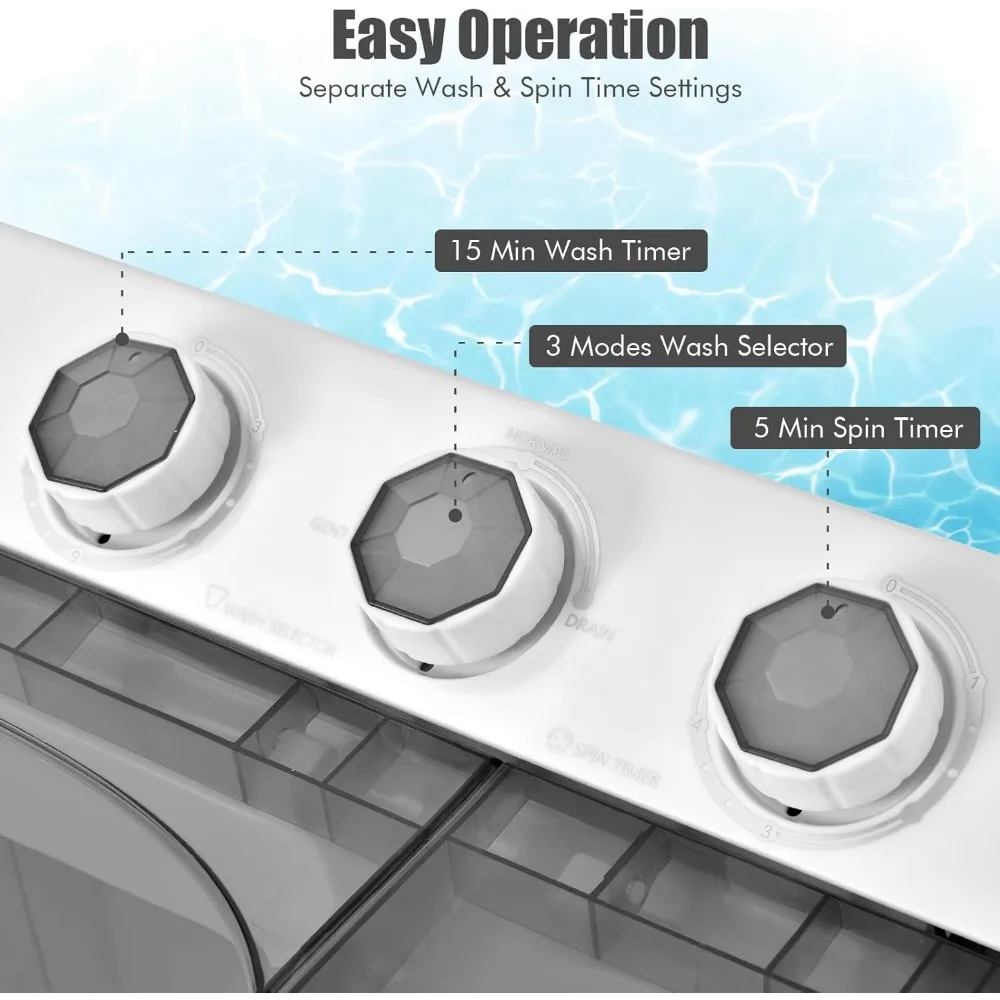 Washing Machine 26lbs, Laundry Washer and Spinner Combo with Timer Knobs & Built-in Drain Pump, Washing Machine