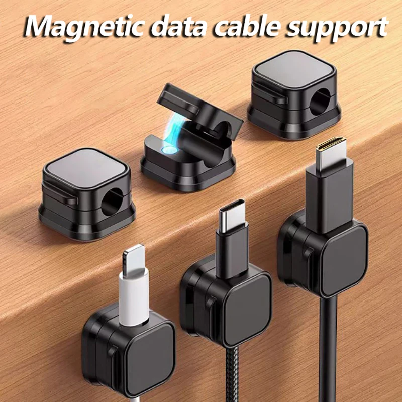 6PCS Black Magnetic Cable Management Clips Multi-Colored Cord Organizer Desk & Wall Mounted Hooks For Phone Data & Charger