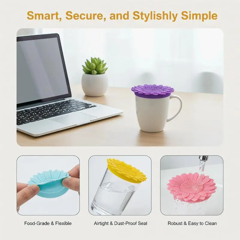 3Pcs 10.4cm Cute Coffee mug Lid silicone Drink cup Lids Creative Round mug cover Reusable Anti Dust cup covers