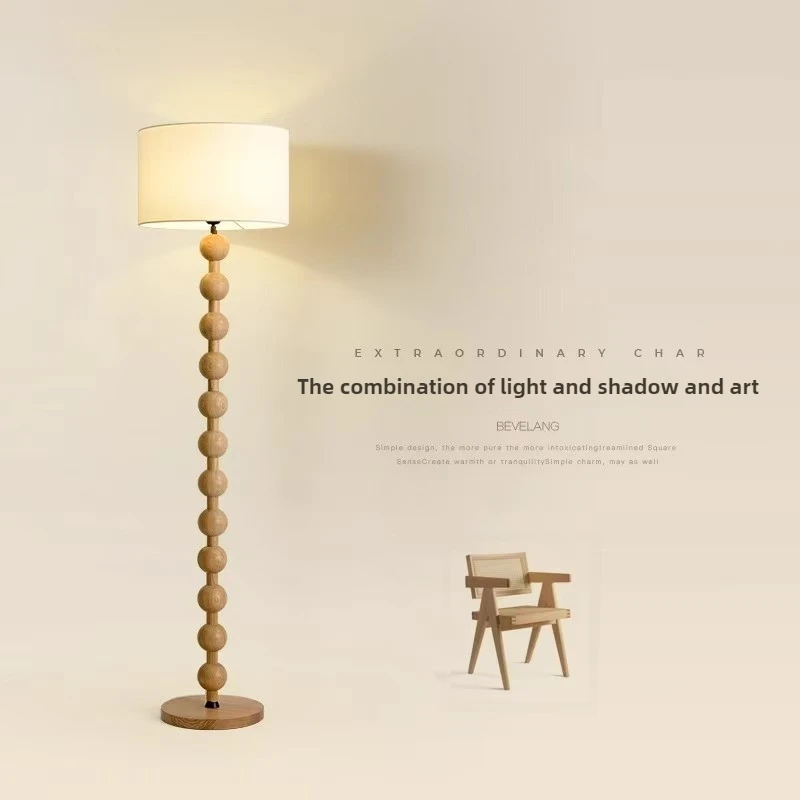 Northern Europe Vintage Wooden Style Floor Lamp Atmosphere Sense Minimalism Study Bedroom Floor Lamps for Living Room Fabric Art
