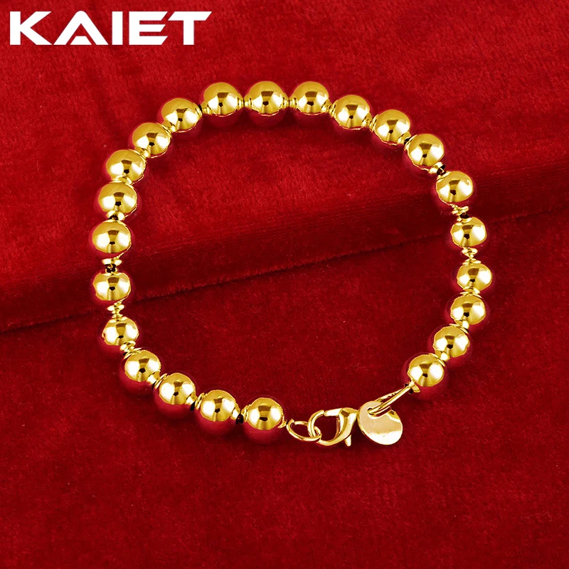 

KAIET 925 Sterling Silver 8mm Beaded Chain Bracelet Plated With 18K Gold Wedding Party For Women Charm Fine Jewelry