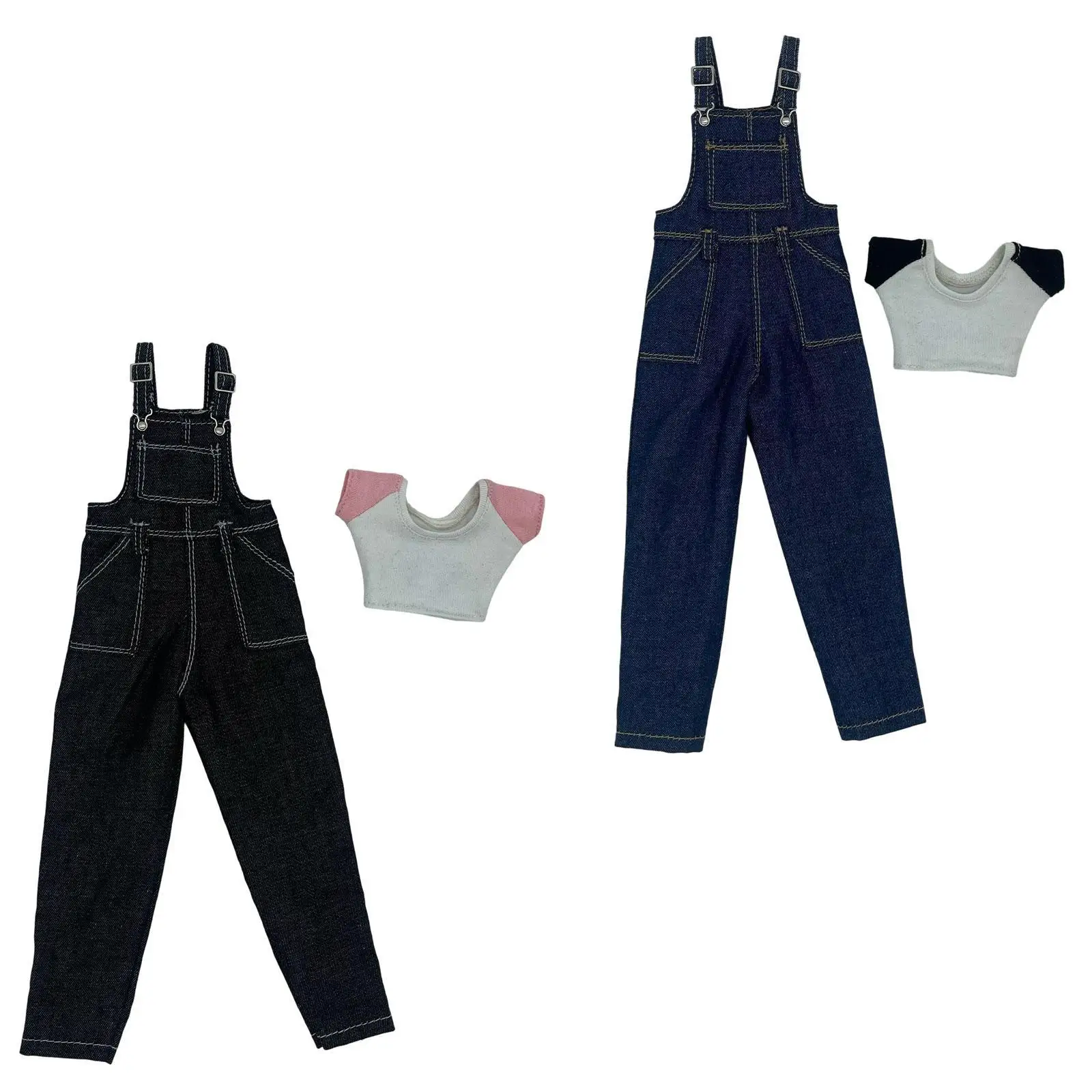 

1:6 Short Sleeve Bib Overalls Suit Costume Wide Leg Pants Miniature Clothing for 12in