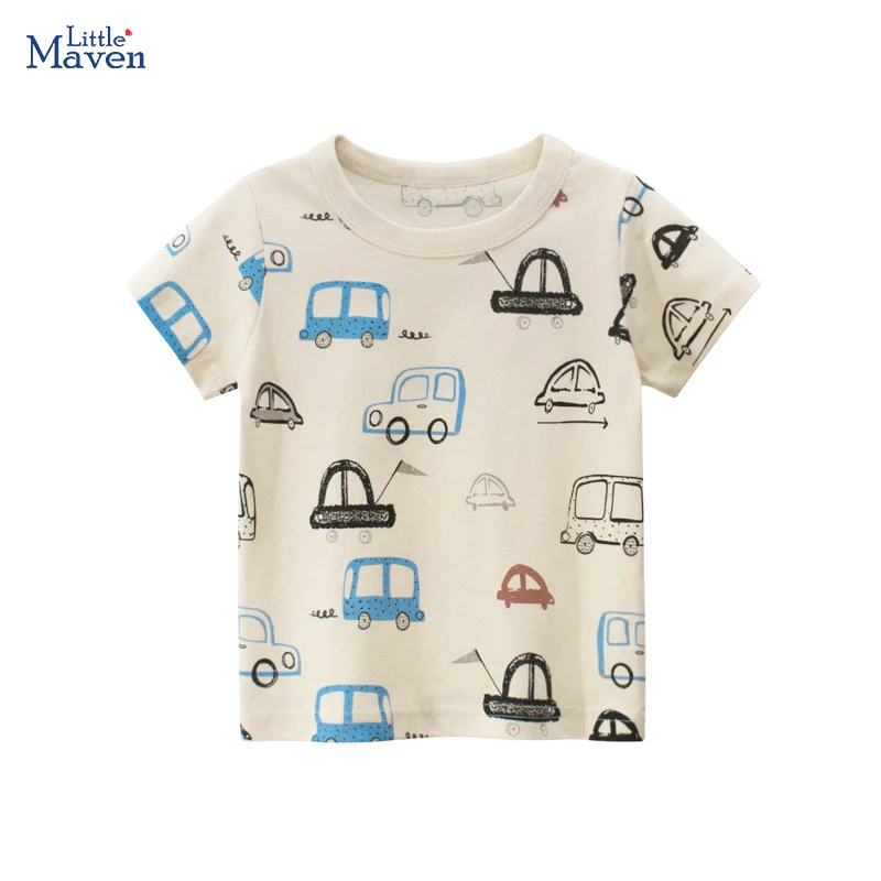 Little maven Boys T Shirt Summer Cute Cars Pattern Children t-shirts Cotton Kids Short Sleeve Top Tee for 4 years old