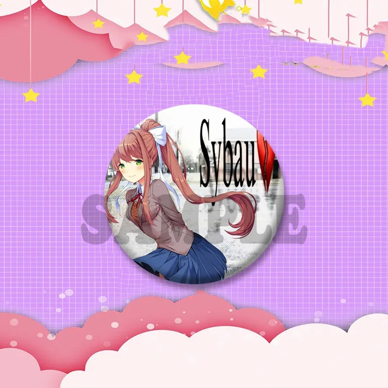 Niedliche Anime-Mädchen M-Monika Anstecknadel, Cartoon-Spielfigur, Cosplay-Abzeichen, Handgefertigte Runde Anstecknadeln für Rucksäcke, Kleidung, Schmuck, Geschenk – Detail 13