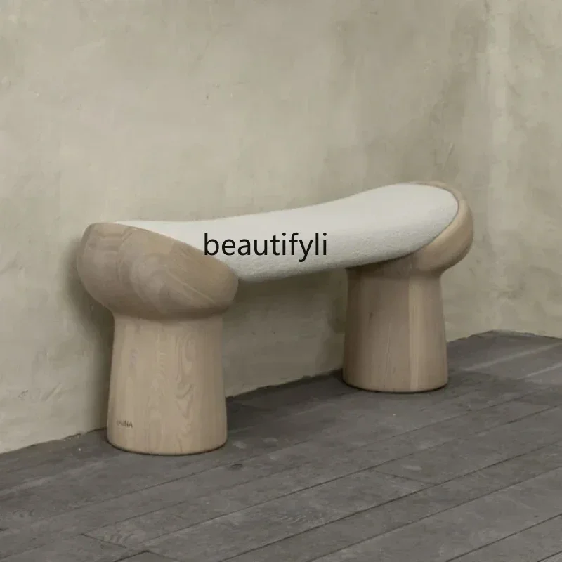 NQ52 Great discounts Light luxury lamb wool fabric bedroom bedside stool, solid wood living room sofa stool creative foyer shoe