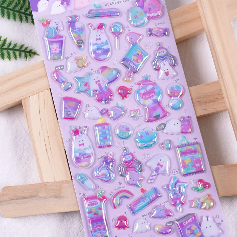 4 pcs Cartoon Unicorn Colorful 3D Stickers Scrapbook Decor Stationery DIY Journaling Sticker School Office Supplies
