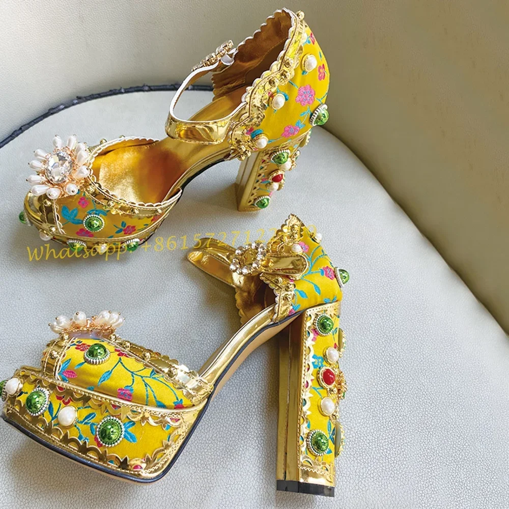 Luxury Platform Pearl Crystal Sandals Banquet Peep Toe High Heels Sandals Mixed Colors Women 2022 Summer Studded Party Shoes