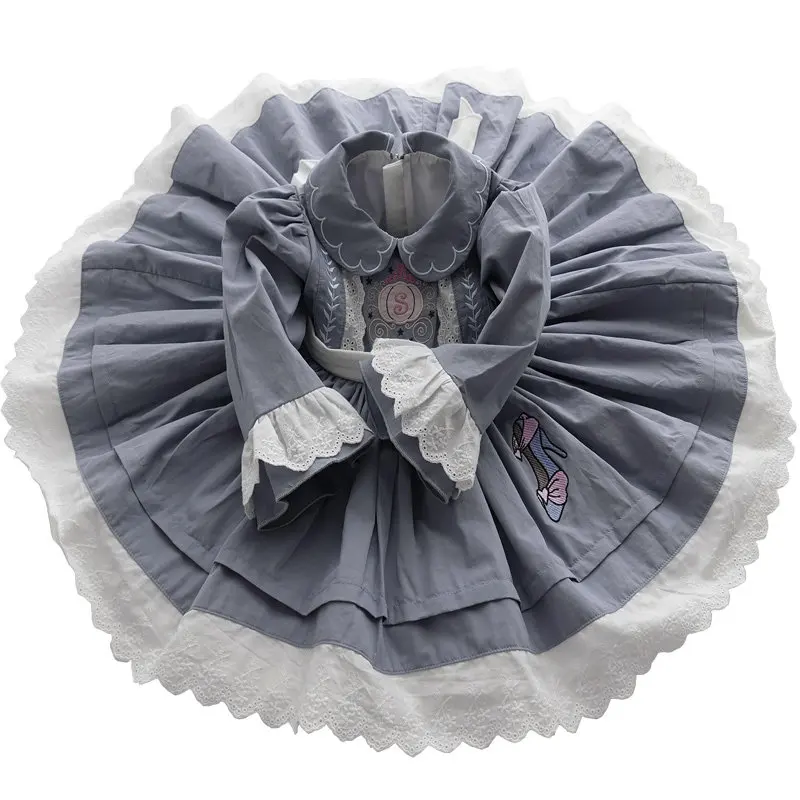 Ins Handmade Boutique Kids Clothes Spring New Girls Fashion Princess Dress Children's Long Sleeve Cinderella Quality Dress