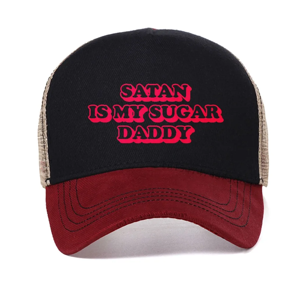 

Funny Satan Is My Sugar Daddy mesh baseball cap Men Women fashion casual adjustable Cool Snapback hat Breathable sun hats
