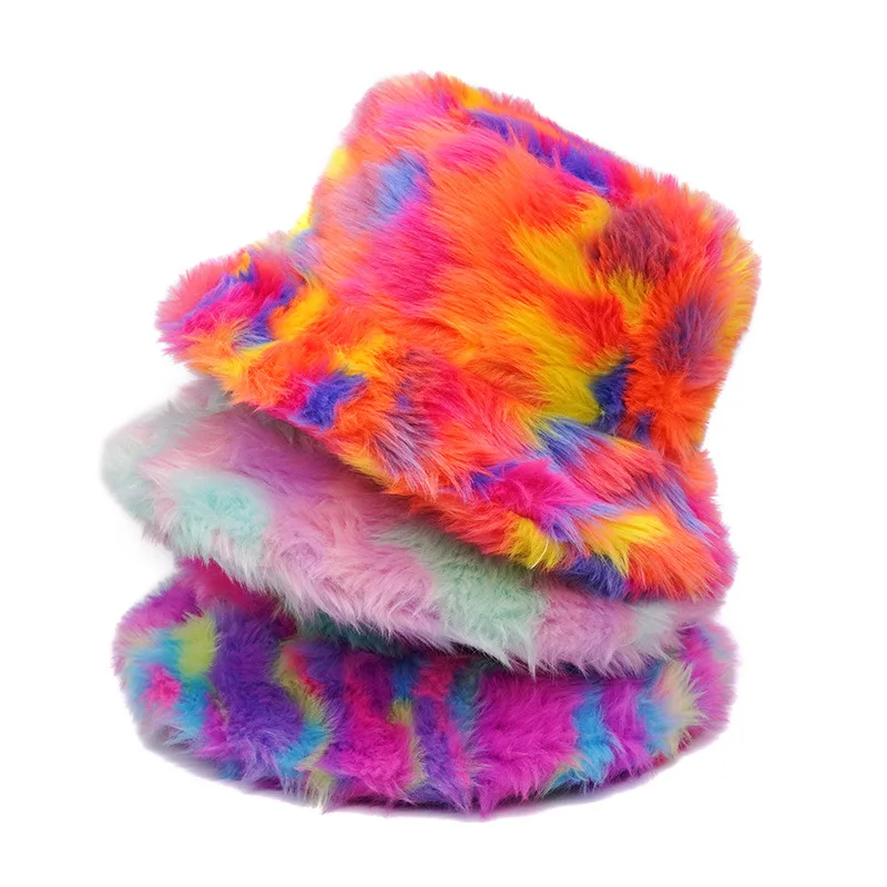 2023 Winter Warm Thickened Fur Fluffy Bucket Hats for Women Men Outdoor Windproof Panama Female Soft Rabbit Hair Fisherman Cap