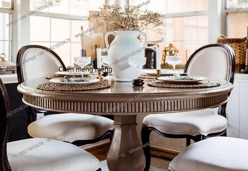 ZJcountry restaurant round solid wood table retro home small apartment eating round table  high-end dining table and chairs