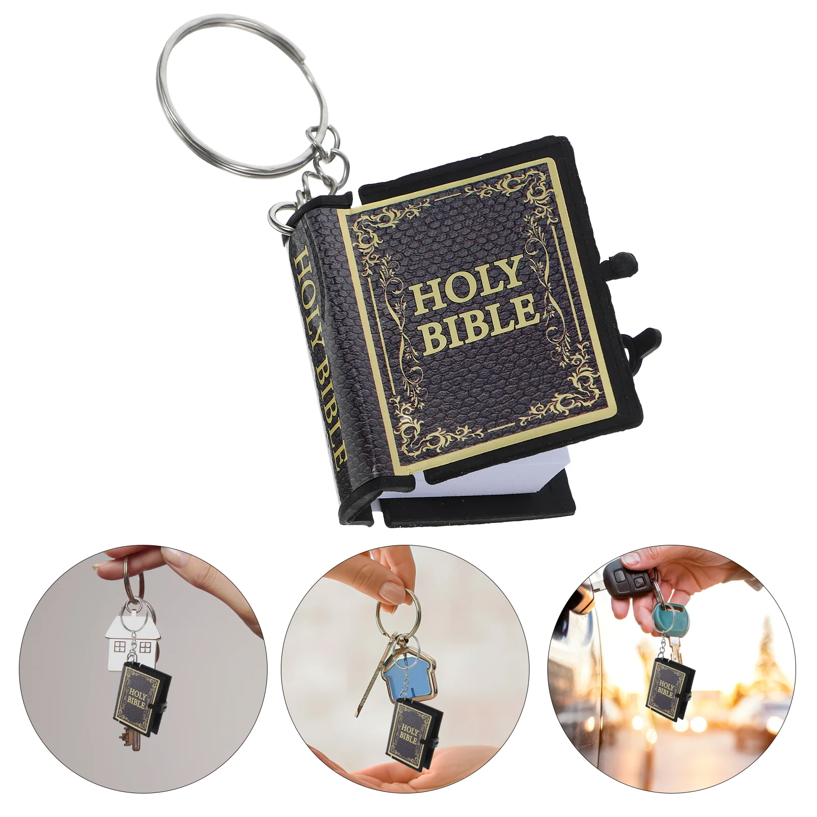 

10 Pcs Bible Keychain Cross Pendant Keyring Fashion Backpack Baptism Ornament Mini Metal Button Bag Hanging Adornment