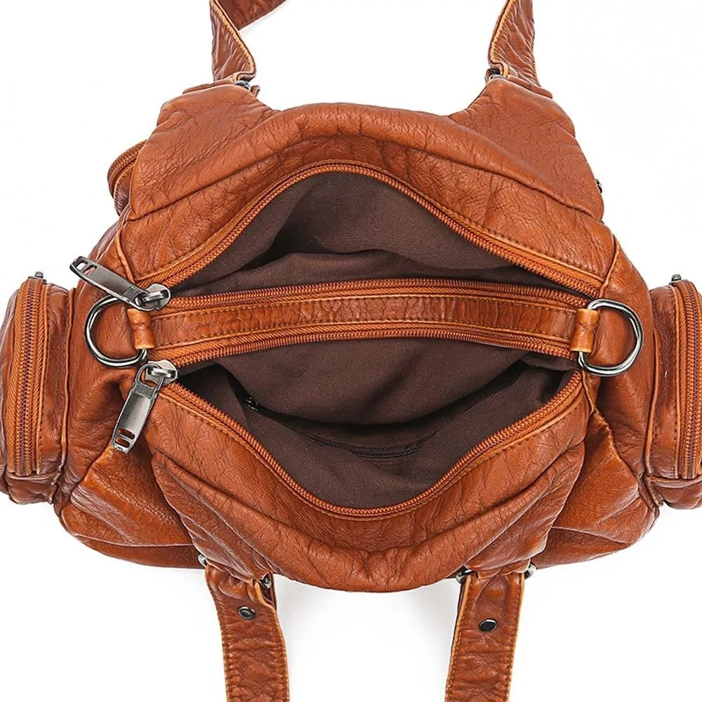 Black Handbag Retro Tote Bag Texture Leather Multi-pockets Contrast Color Shoulder Bag Large Capacity Magnetic Button